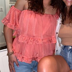 Off the Shoulder Do+Be Coral Pink Ruffle top Size Small